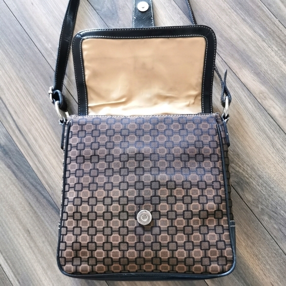 Brown GEOMETRIC printed canvas and leather messenger crossbody bag - Picture 5 of 13